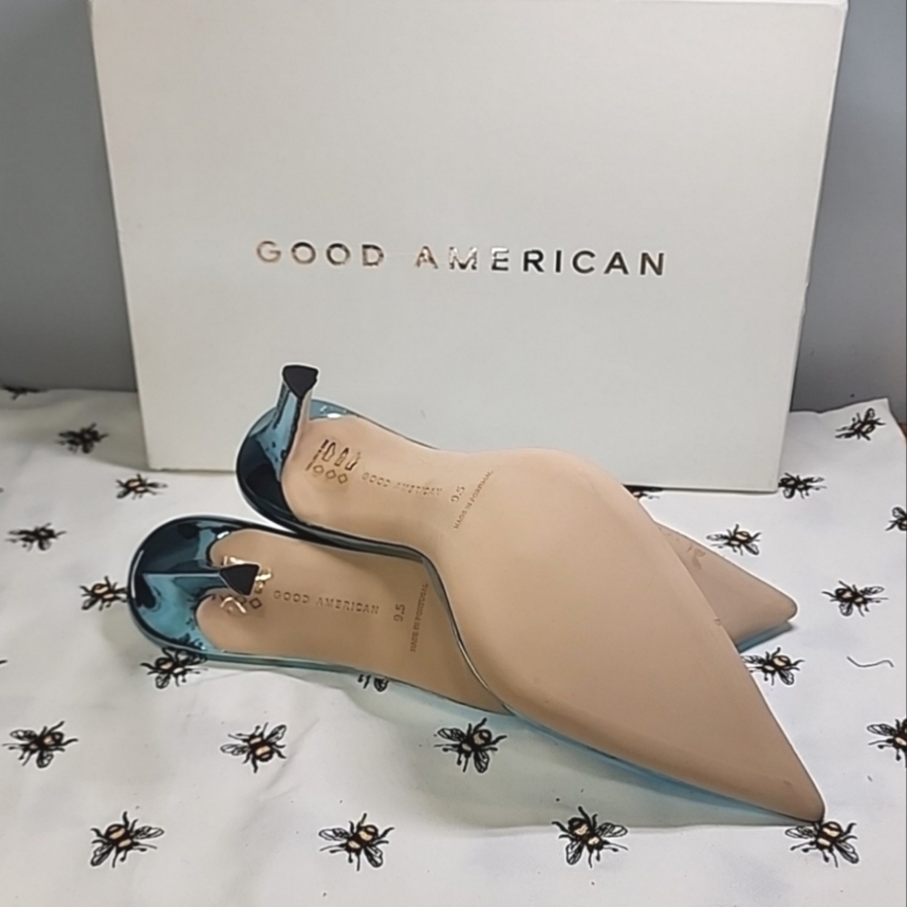 NIB| $195 Good American Transparent Blue Heels - Picture 5 of 5